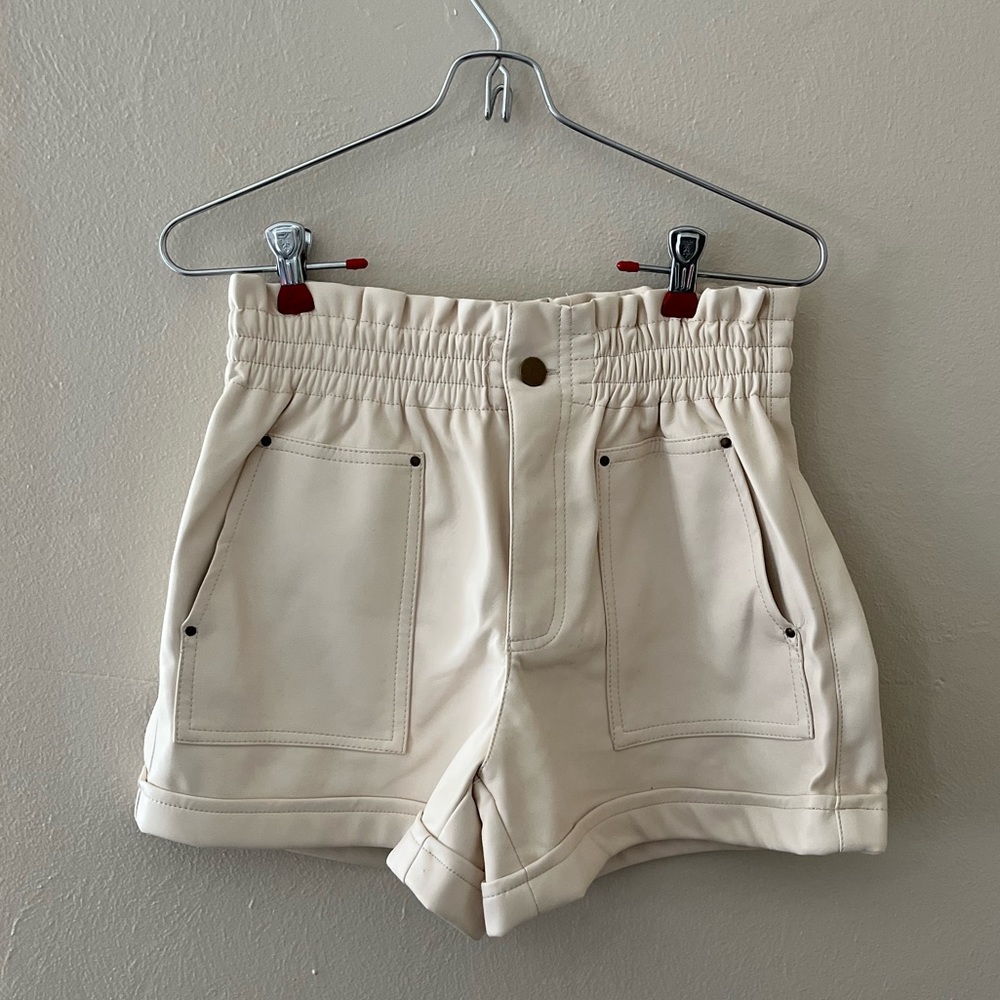 Faux leather paperbag shorts